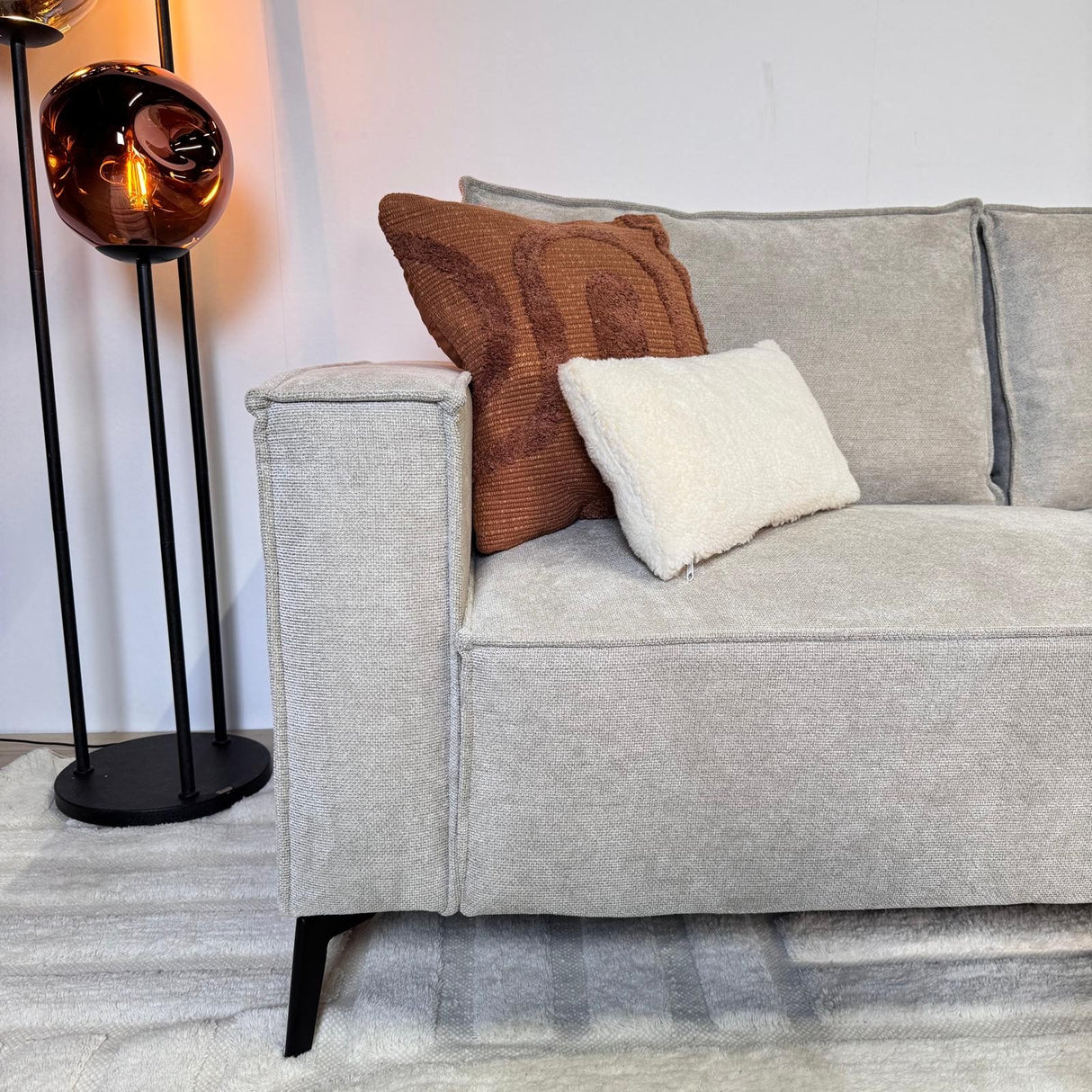 Ecksofa Yara mit Chaiselongue Chenille Beige - rechts 