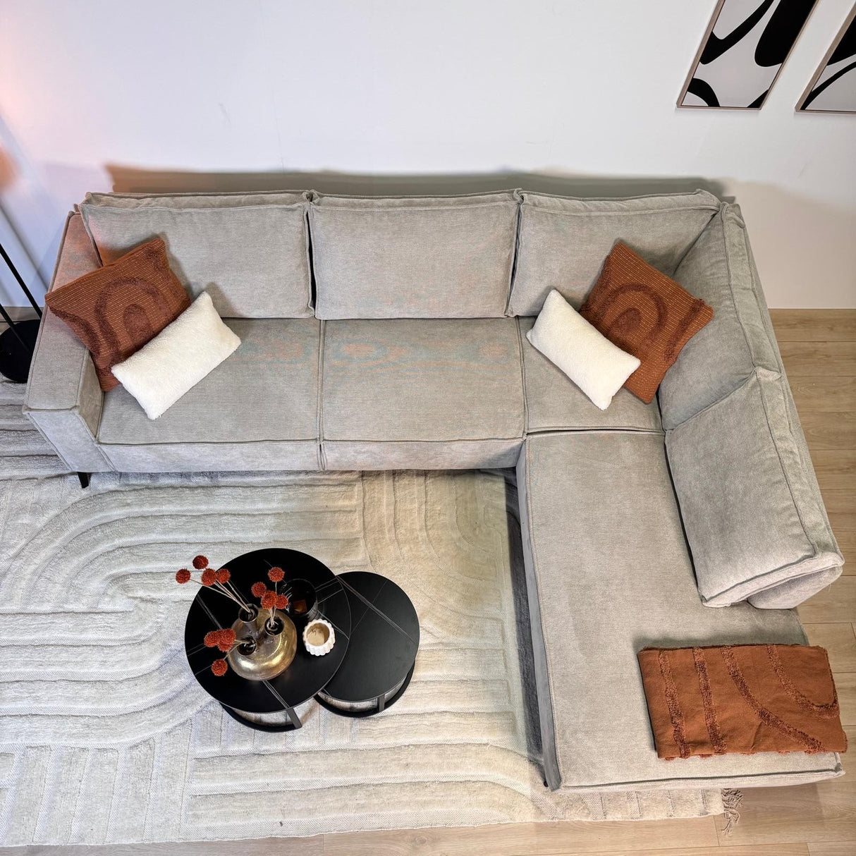 Ecksofa Yara mit Chaiselongue Chenille Beige - rechts 