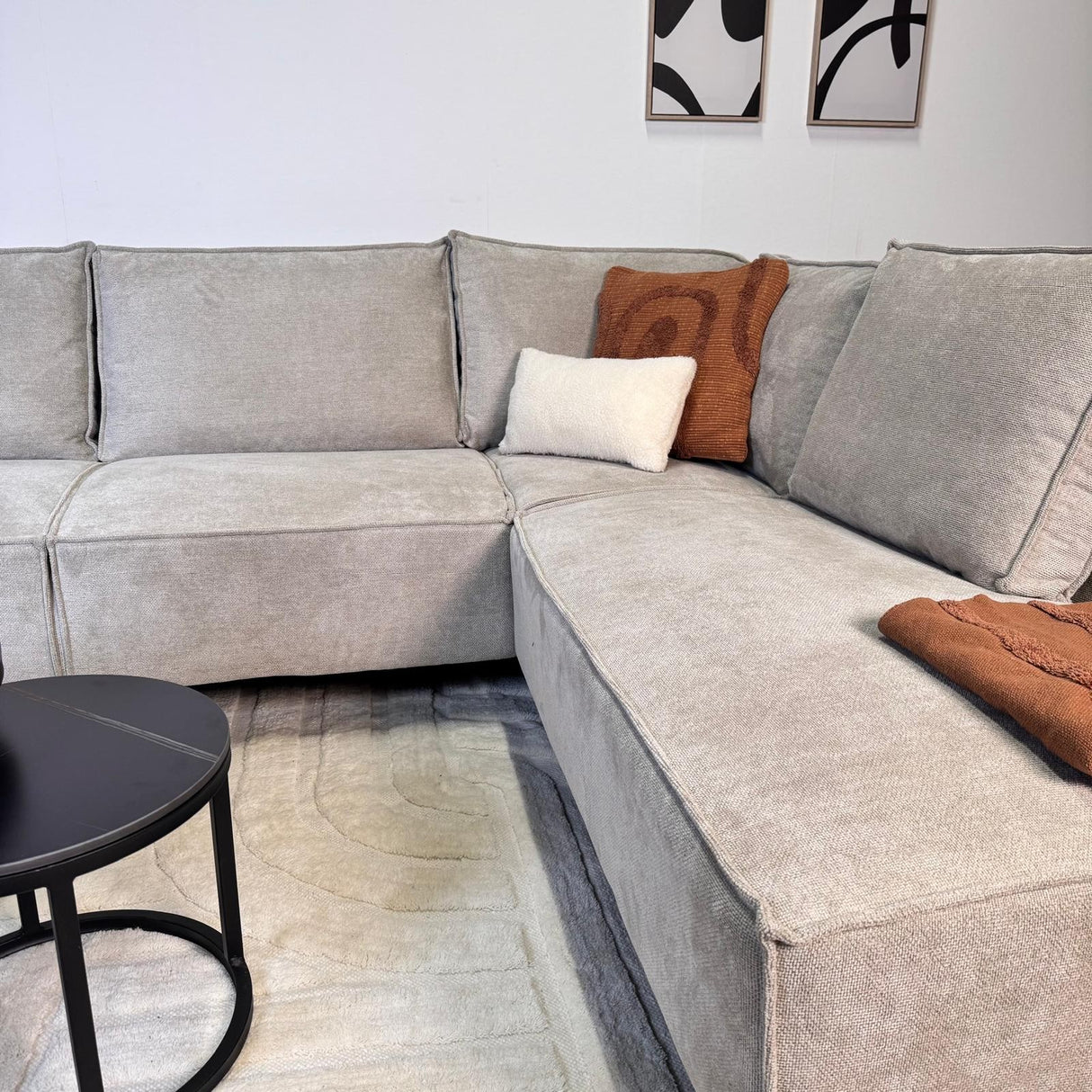 Ecksofa Yara mit Chaiselongue Chenille Beige - rechts 