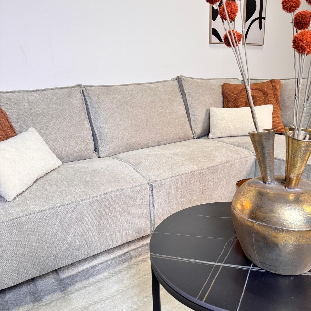 Ecksofa Yara mit Chaiselongue Chenille Beige - rechts 