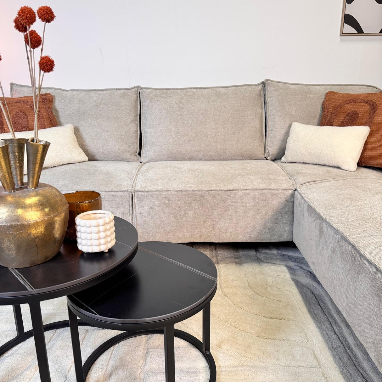 Ecksofa Yara mit Chaiselongue Chenille Beige - rechts 