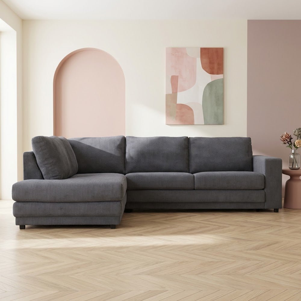 Ecksofa anthrazit Rippstoff Schlafsofa Gabi - links 