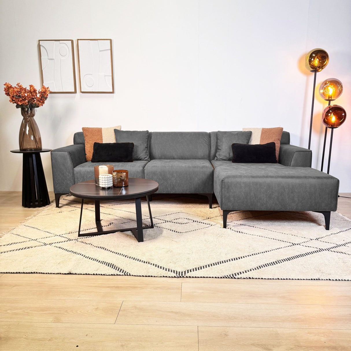 Ecksofa Davidson Anthrazit Rechts - Mikrofaserstoff 