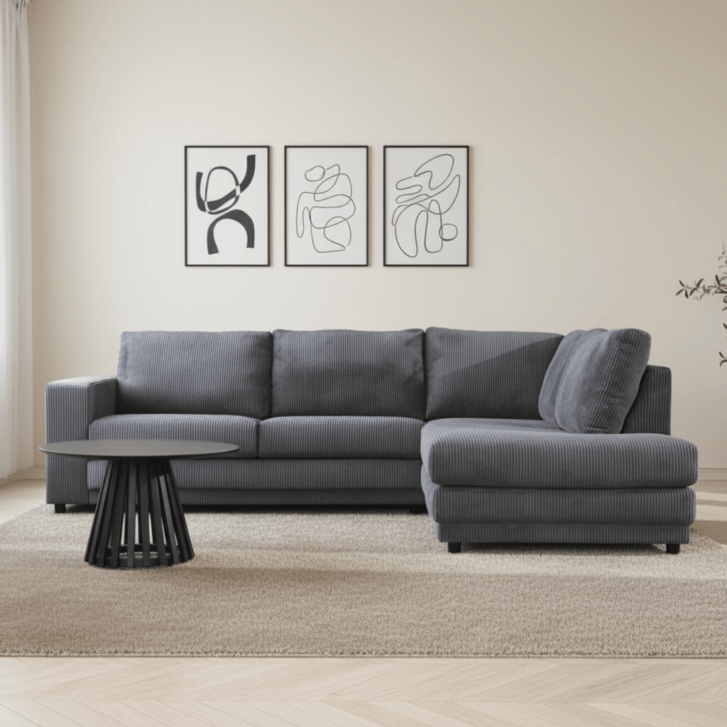 Ecksofa Gabi antraciet ribstof rechts