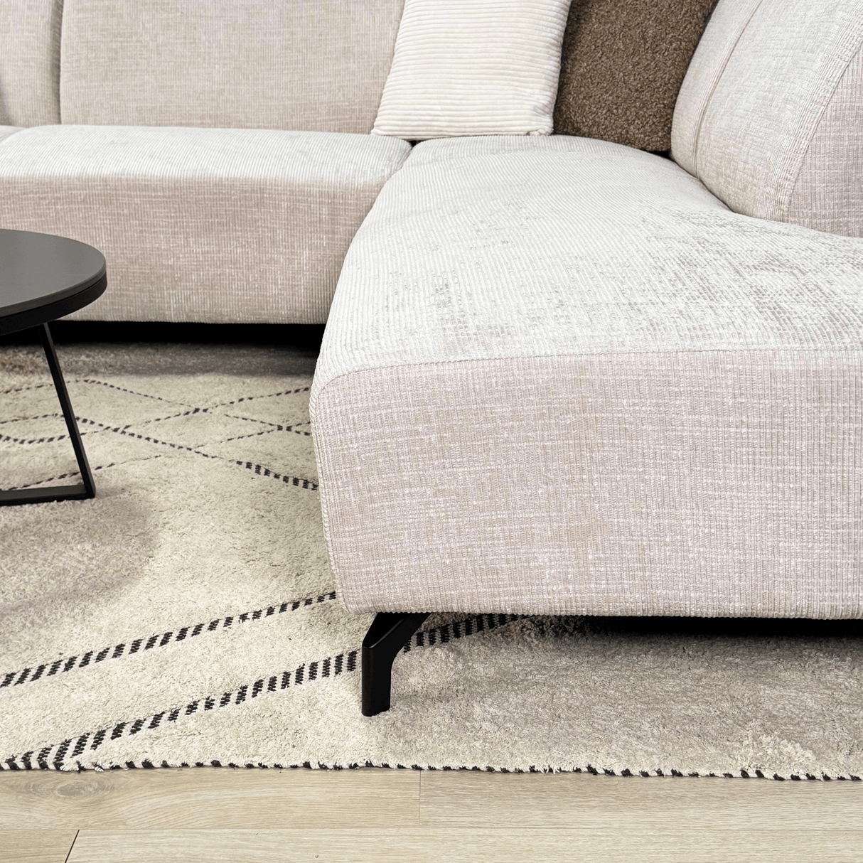 Ecksofa beige Chenille-Stoff mit rechter Chaiselongue Manon 
