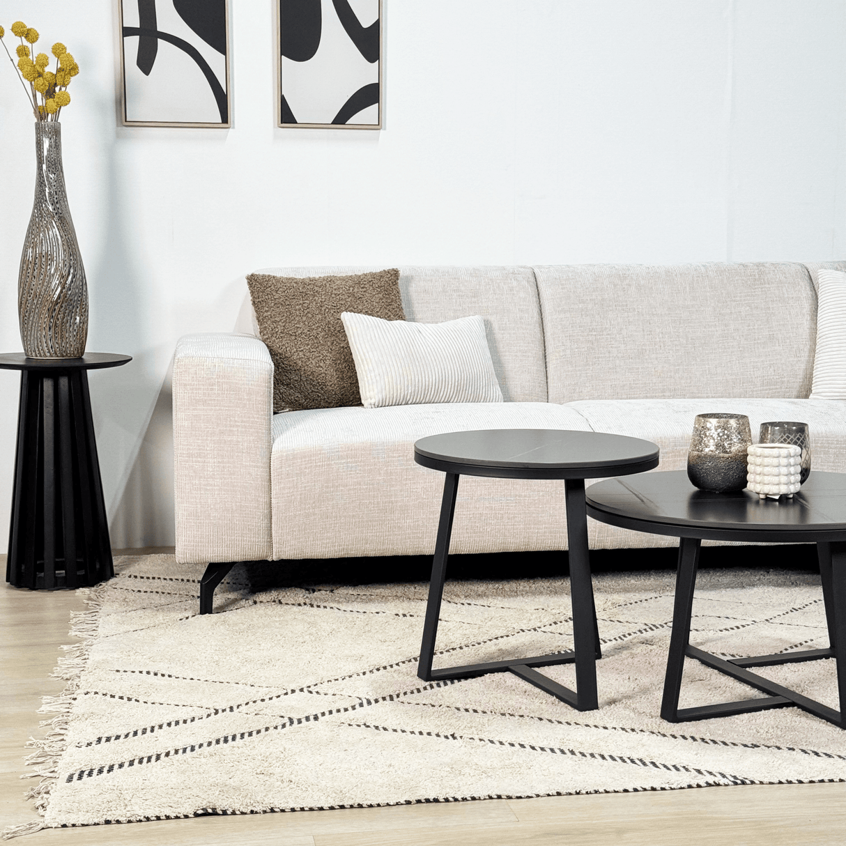 Ecksofa beige Chenille-Stoff mit rechter Chaiselongue Manon 