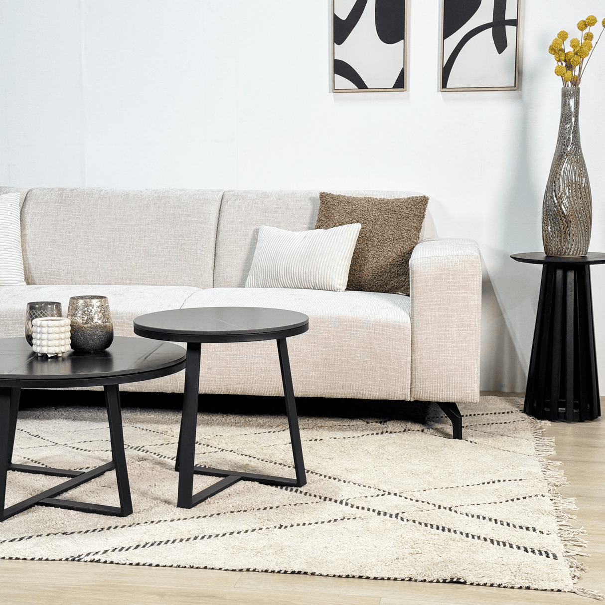 Ecksofa beige Chenille-Stoff mit Chaiselongue links Manon 