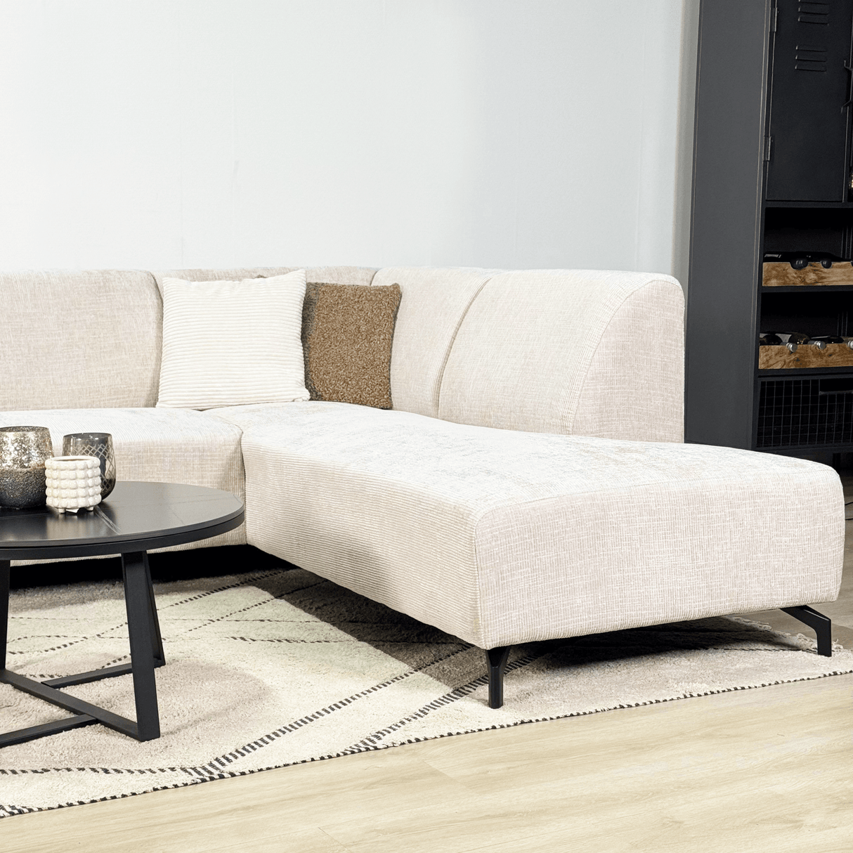 Ecksofa beige Chenille-Stoff mit rechter Chaiselongue Manon 