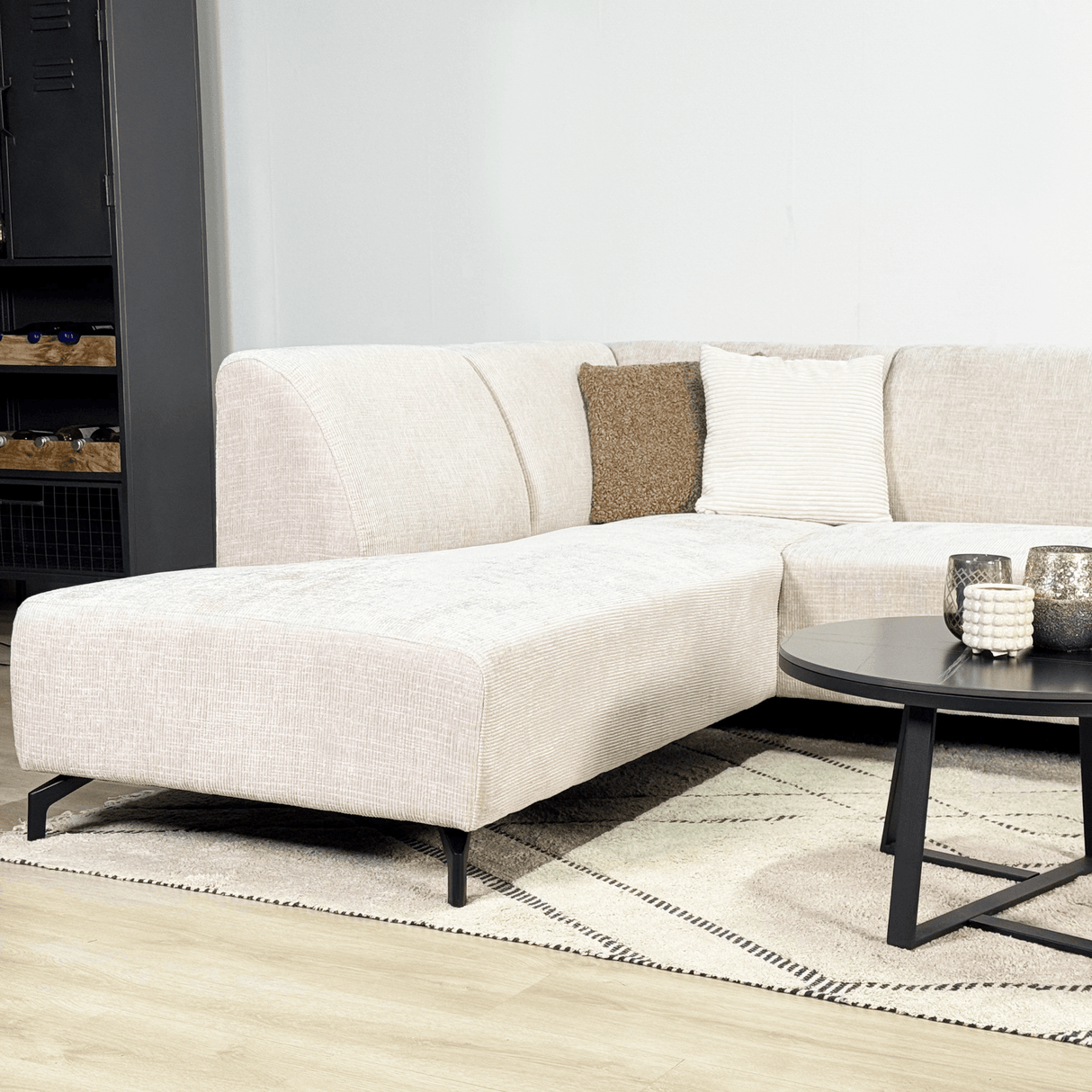 Ecksofa beige Chenille-Stoff mit Chaiselongue links Manon 