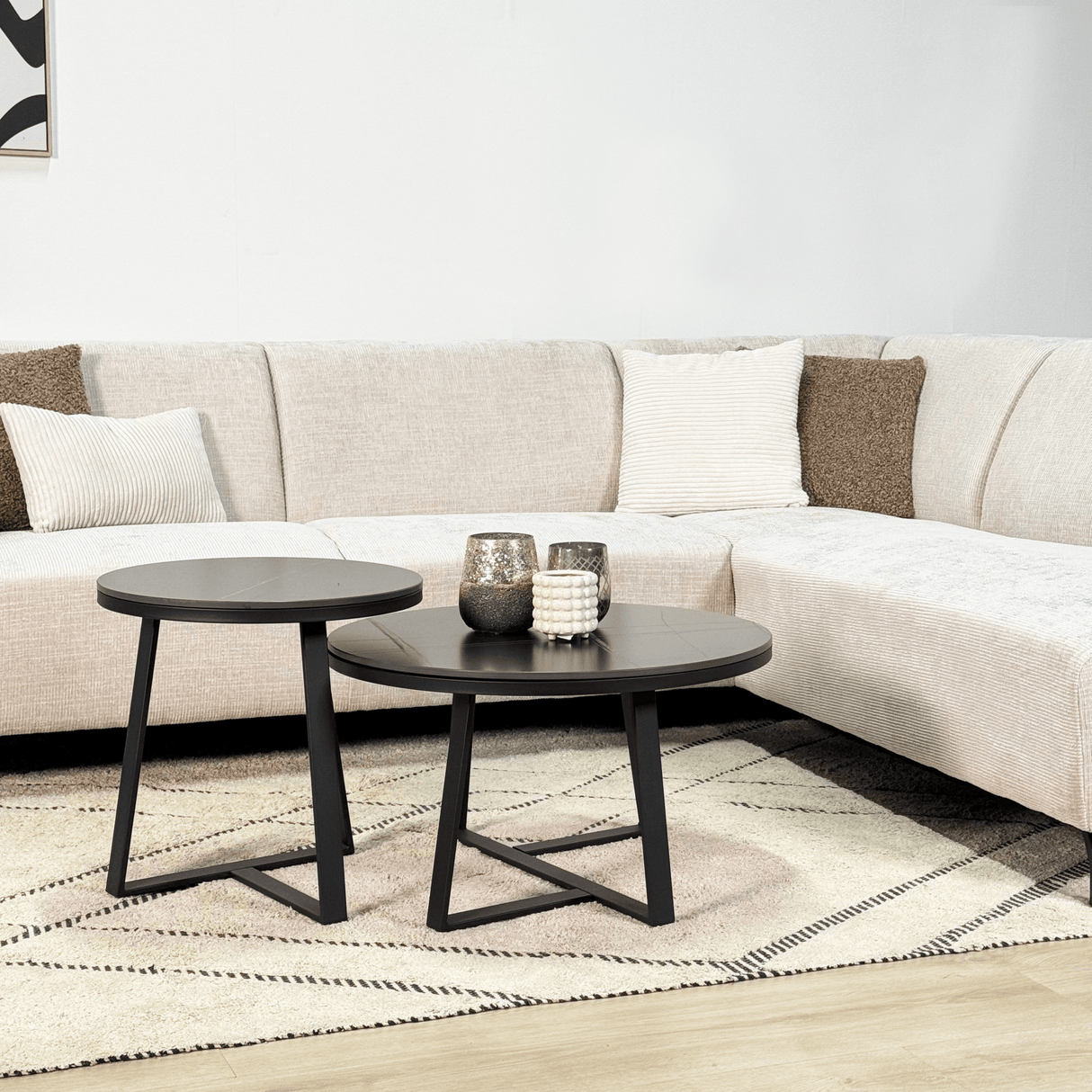 Ecksofa beige Chenille-Stoff mit rechter Chaiselongue Manon 