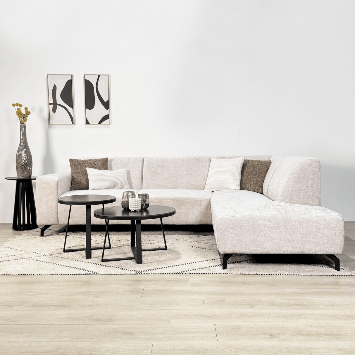 Ecksofa beige Chenille-Stoff mit rechter Chaiselongue Manon 
