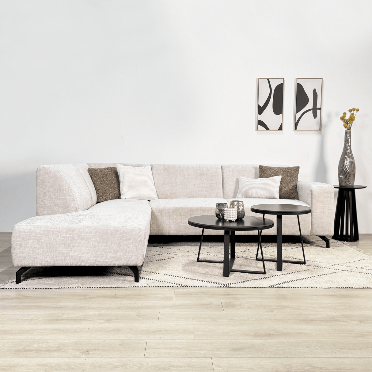 Ecksofa beige Chenille-Stoff mit Chaiselongue links Manon 