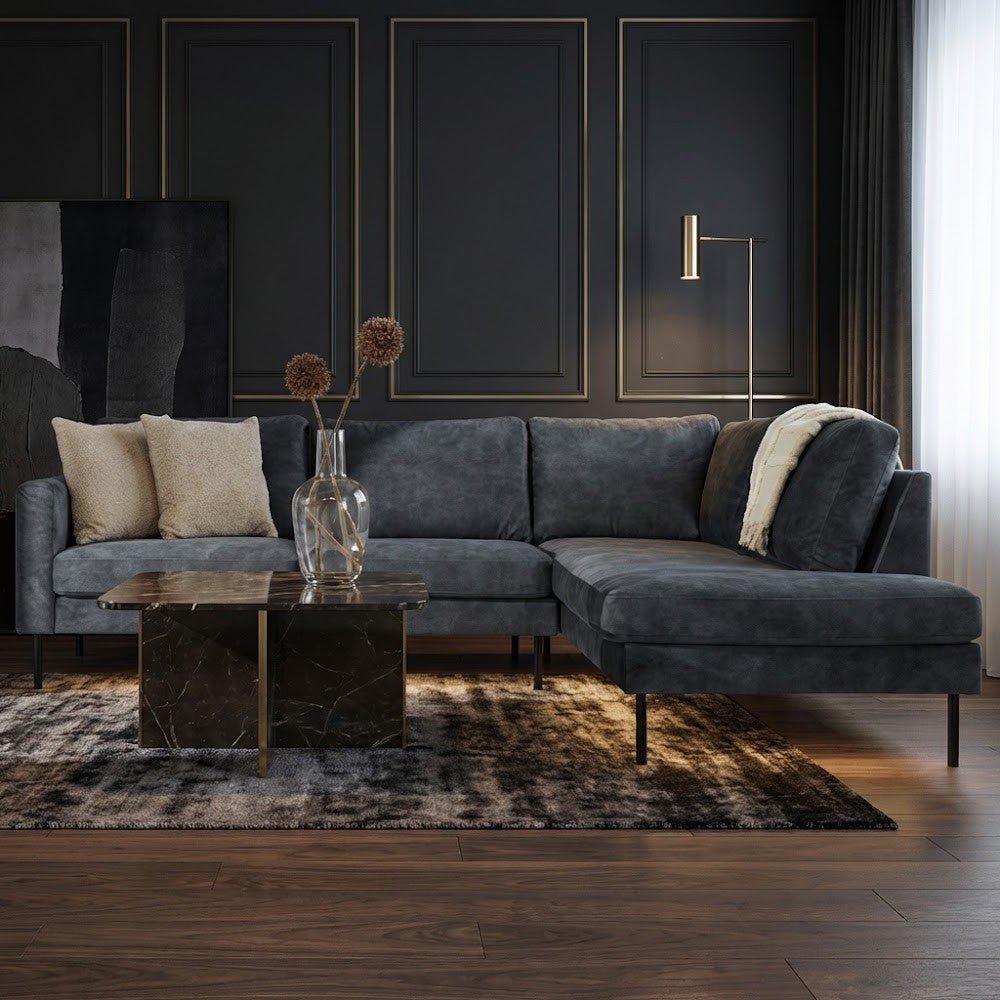 Ecksofa in Anthrazit-Velours Gaya - rechts 