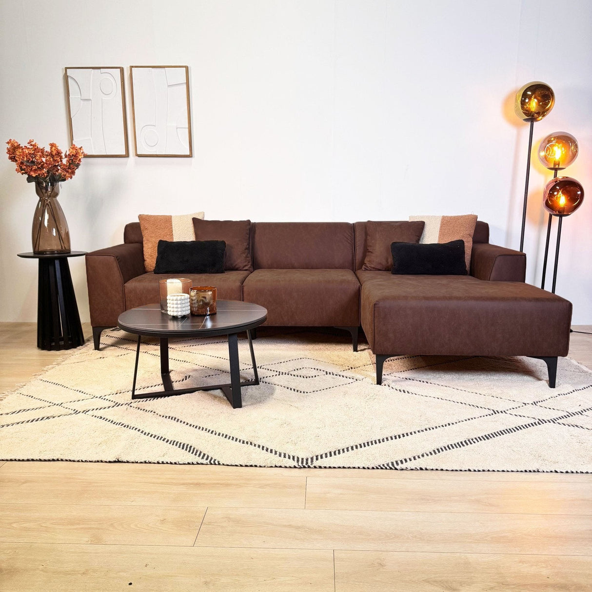 Ecksofa Davidson Mikrofaser Cognac mit kompakter Lounge - Rechts 