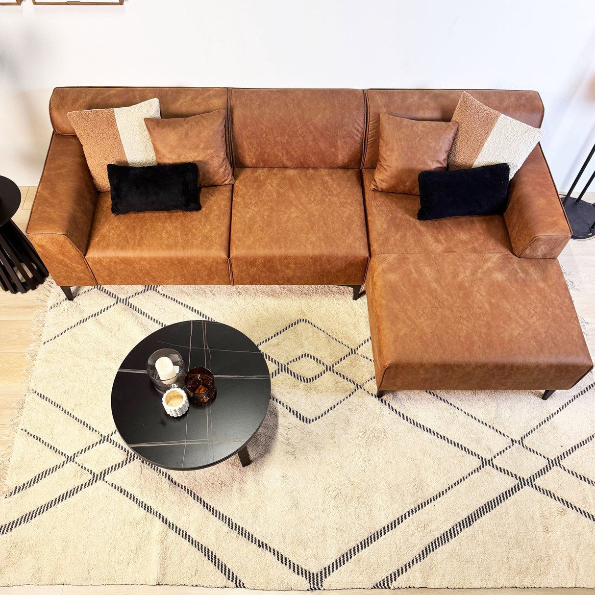Ecksofa mit kompaktem Lounge-Cognac-Mikrofaser Davidson - rechts 