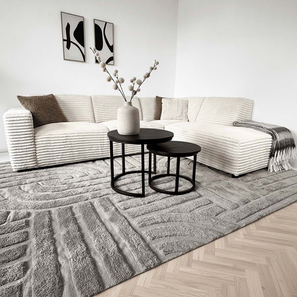 Hoekbank creme super zachte ribstof Gavi - rechts