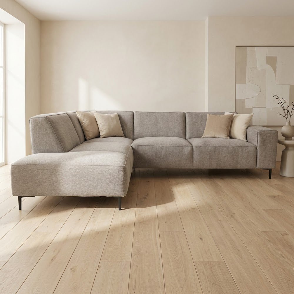 Ecksofa grau Chenille gemarkt Ravi – Links 