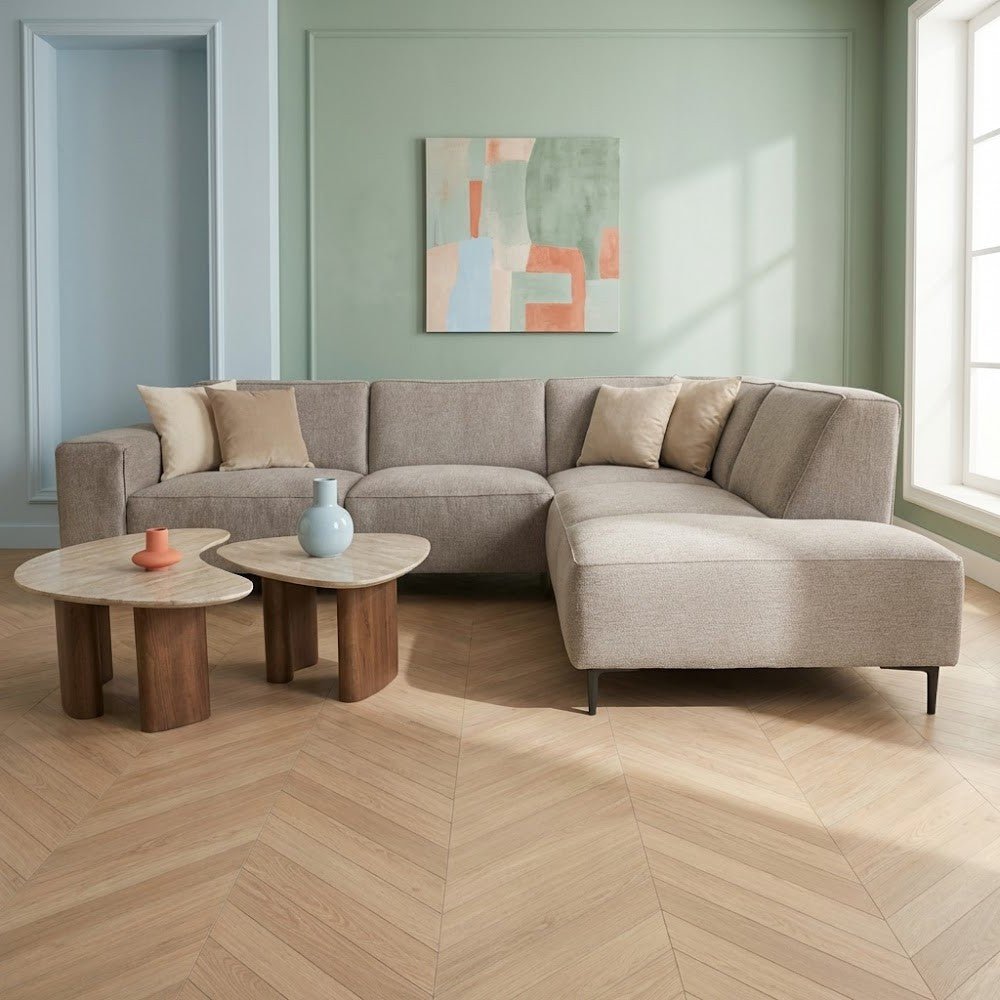 Ecksofa Grauer, mit Chenille gesprenkelter Ravi – rechts