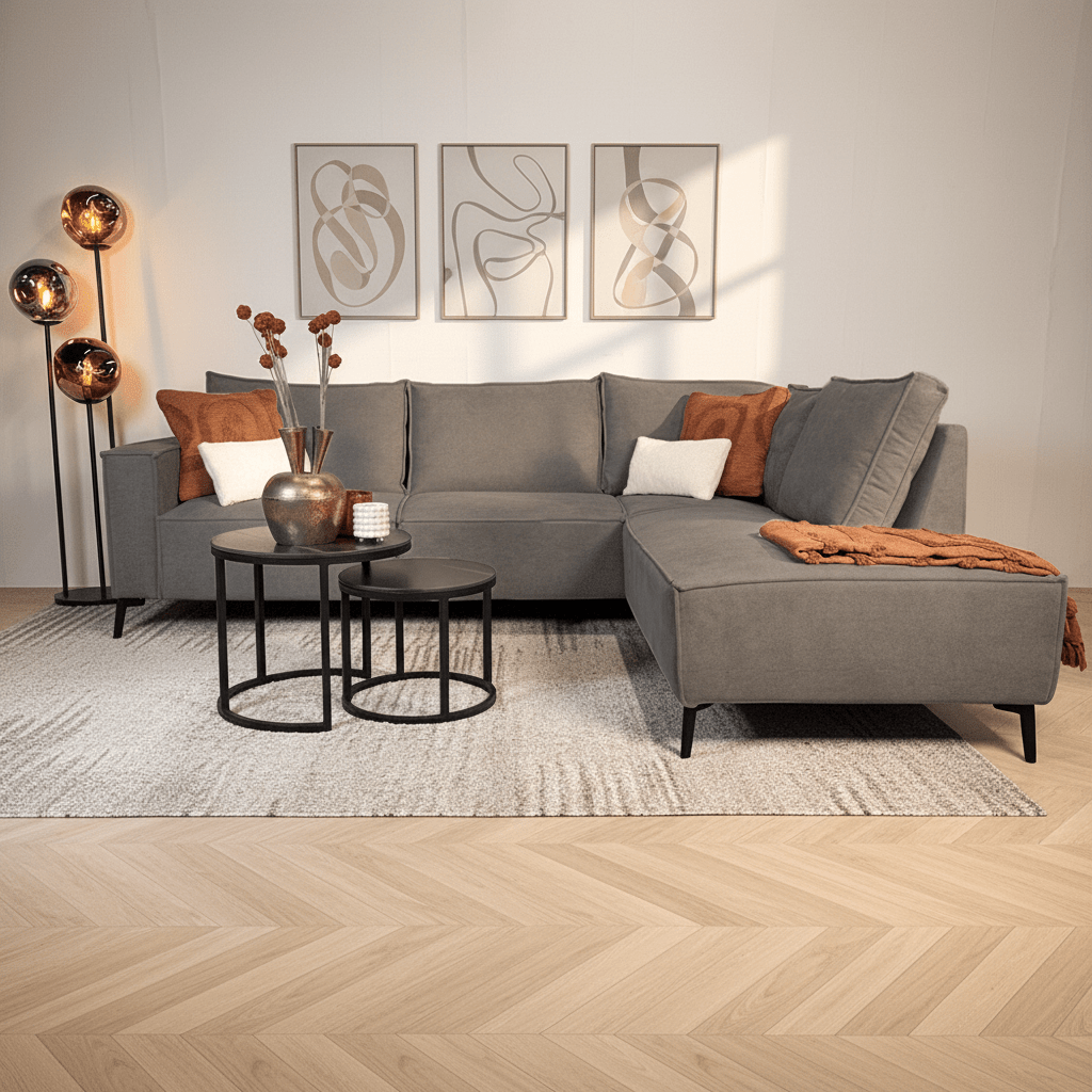 Hoekbank met chaise longue antraciet chenille Yara - rechts