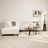 Ecksofa mit Chaiselongue aus beigem Chenille-Stoff Manon - links 