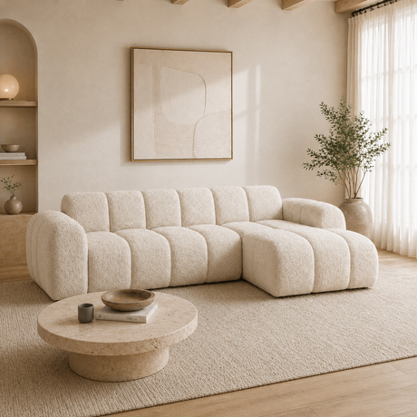 Ecksofa mit Lounge-Beige-Bouclé-Stoff – Streifen – rechts – Brix