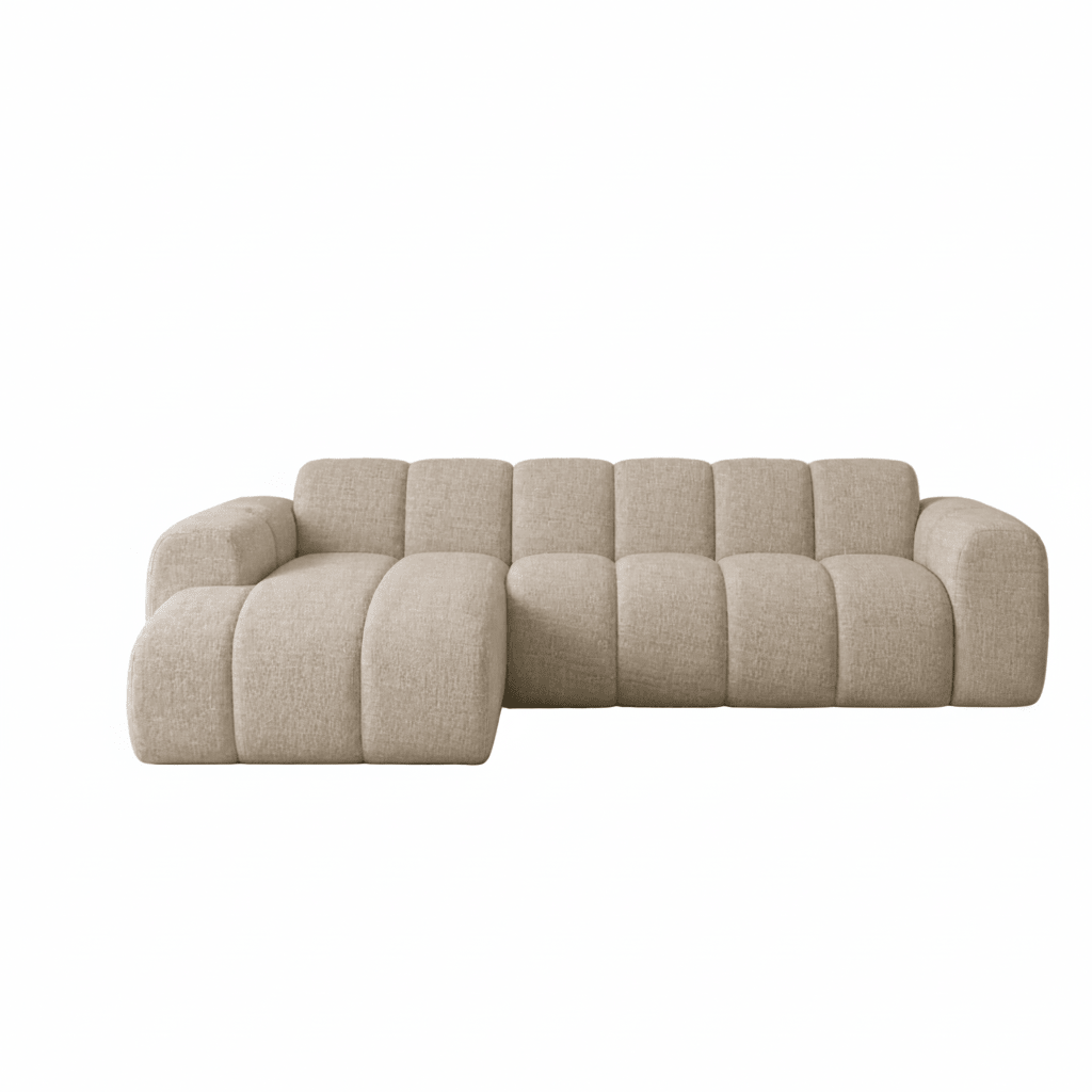 Ecksofa mit Lounge-Beige-Bouclé-Stoff – Streifen – links – Brix