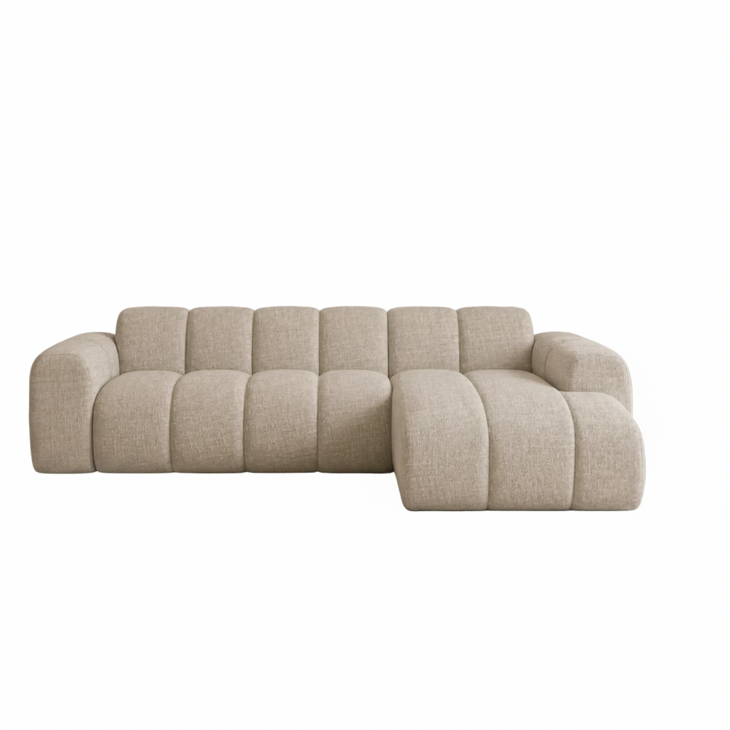 Ecksofa mit Lounge-Beige-Bouclé-Stoff – Streifen – links – Brix