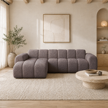 Banken-Hoekbank met lounge zacht bruin bouclé stof - strepen - links - Brix-Dimehouse