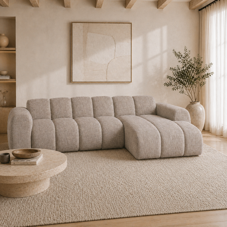 Ecksofa mit Lounge-Sand-Samt-Strukturstoff – Streifen – rechts – Brix