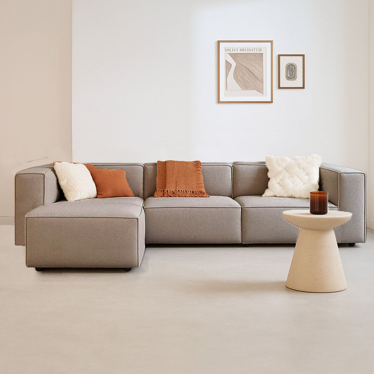 Modulares Ecksofa Fora mit losem Hocker in Leinenstoff - braun 