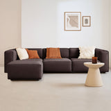 Modulares Ecksofa Fora mit losem Hocker Leinenstoff - dunkelbraun 