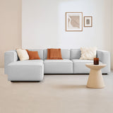 Modulares Ecksofa Fora mit separatem Hocker aus Leinenstoff – Grau