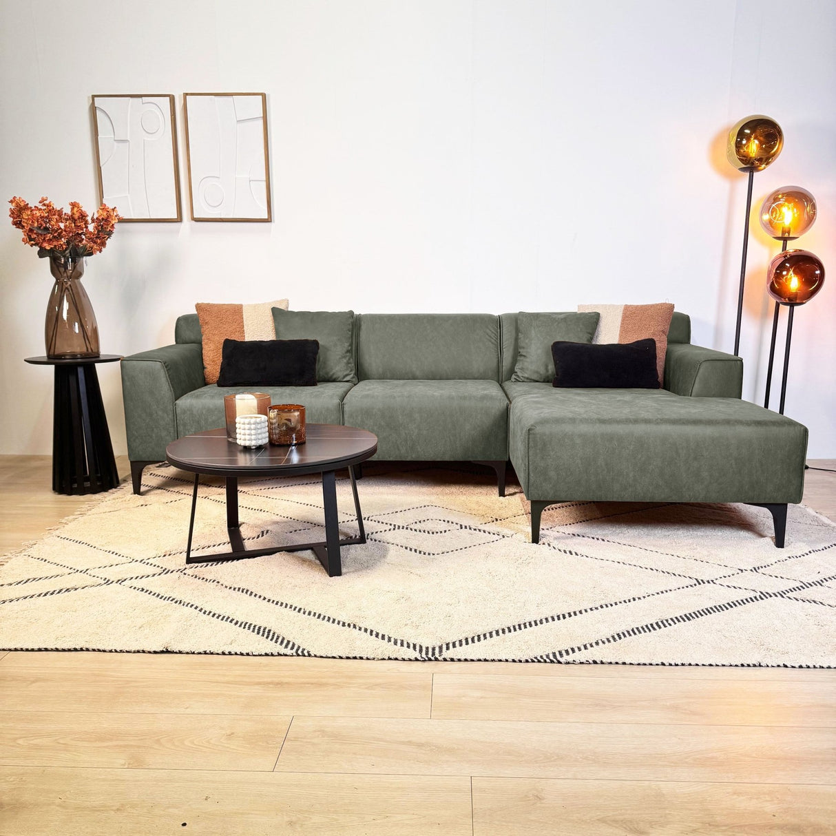 Ecksofa Davidson Mikrofaser Grün mit kompakter Lounge - Rechts 