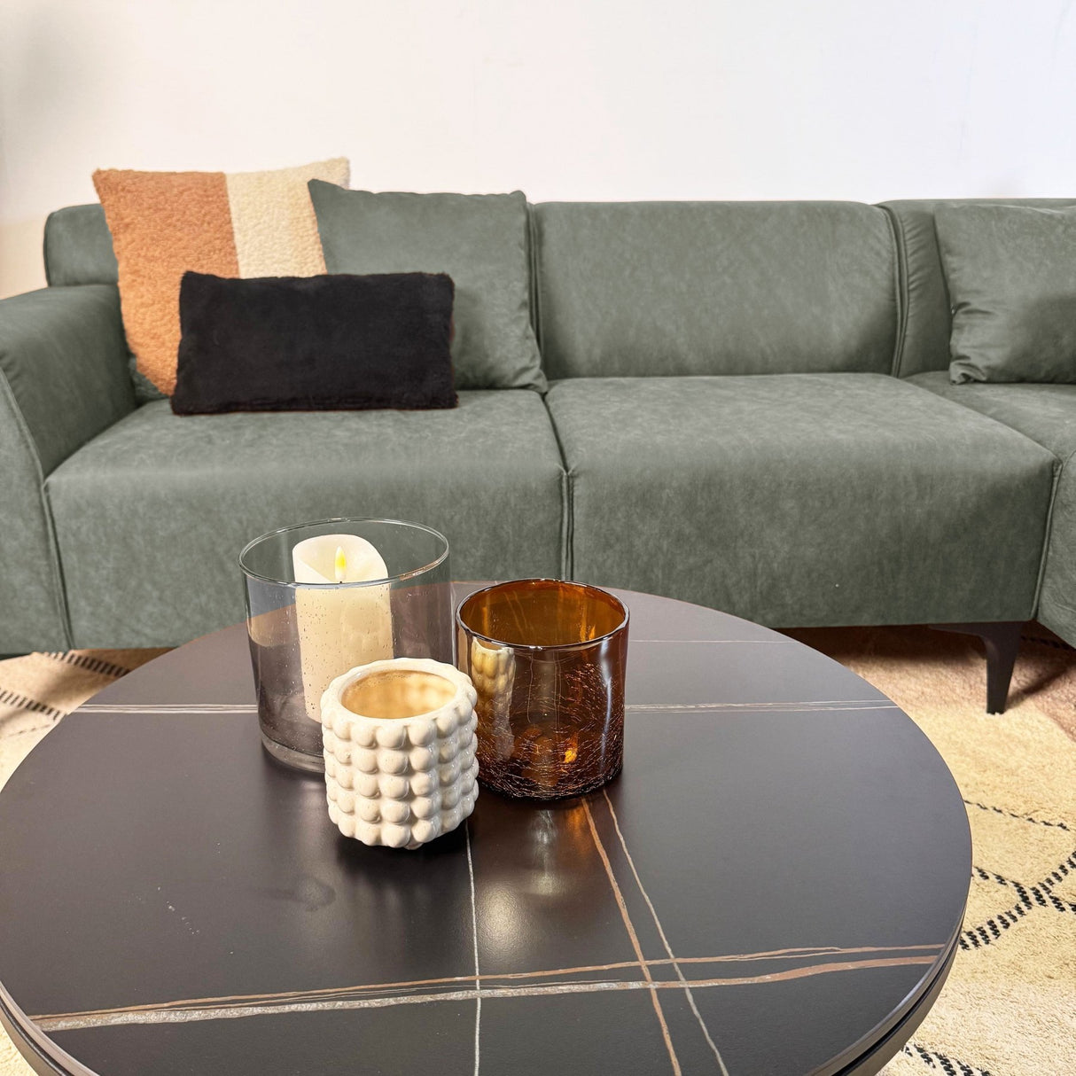 Ecksofa Davidson Mikrofaser Grün mit kompakter Lounge - Rechts 