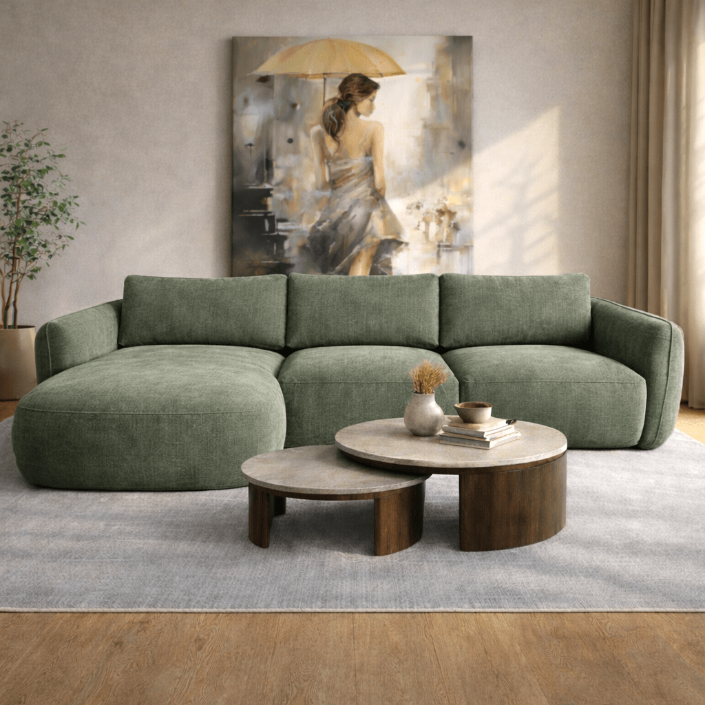 Ecksofa Chaiselongue olivgrün Strukturstoff Dwayne – links