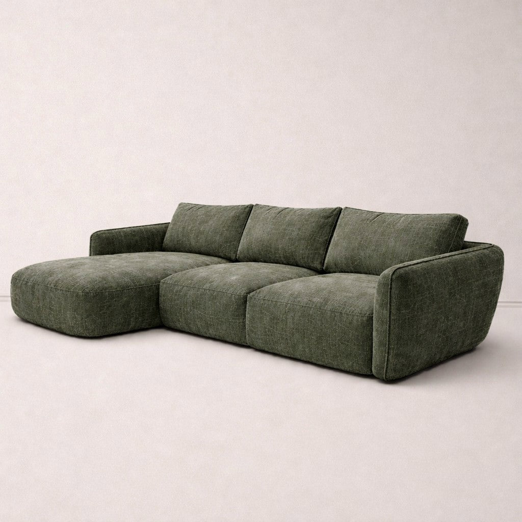 Ecksofa Chaiselongue olivgrün Strukturstoff Dwayne – links