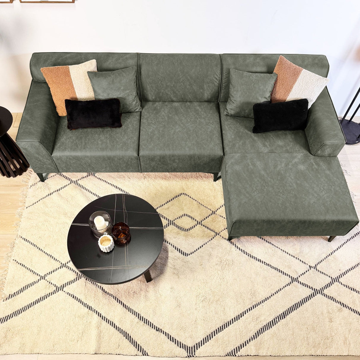 Ecksofa Davidson Mikrofaser Grün mit kompakter Lounge - Rechts 