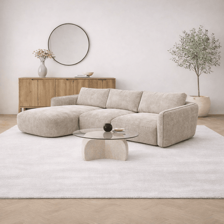 Ecksofa Chaiselongue beige Strukturstoff Dwayne – links