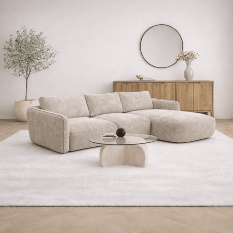 Ecksofa Chaiselongue beige Strukturstoff Dwayne – rechts