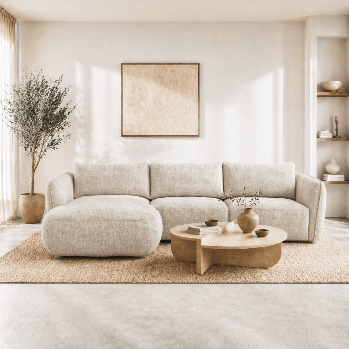 Ecksofa Chaiselongue beige Strukturstoff Dwayne – links