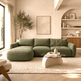 Banken - Hoekbank ronde longue olijfgroen velvet structuurstof Dwayne - links - Dimehouse