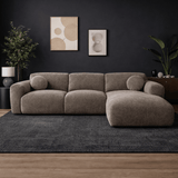 Ecksofa mit taupefarbenem Chenille-Bezug, Modell Shane - rechts