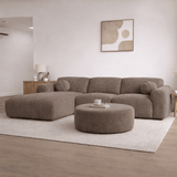 Ecksofa aus taupefarbenem Chenillestoff – 292 x 169 cm – Shane – links