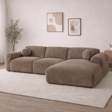 Ecksofa mit taupefarbenem Chenille-Bezug, Modell Shane - rechts