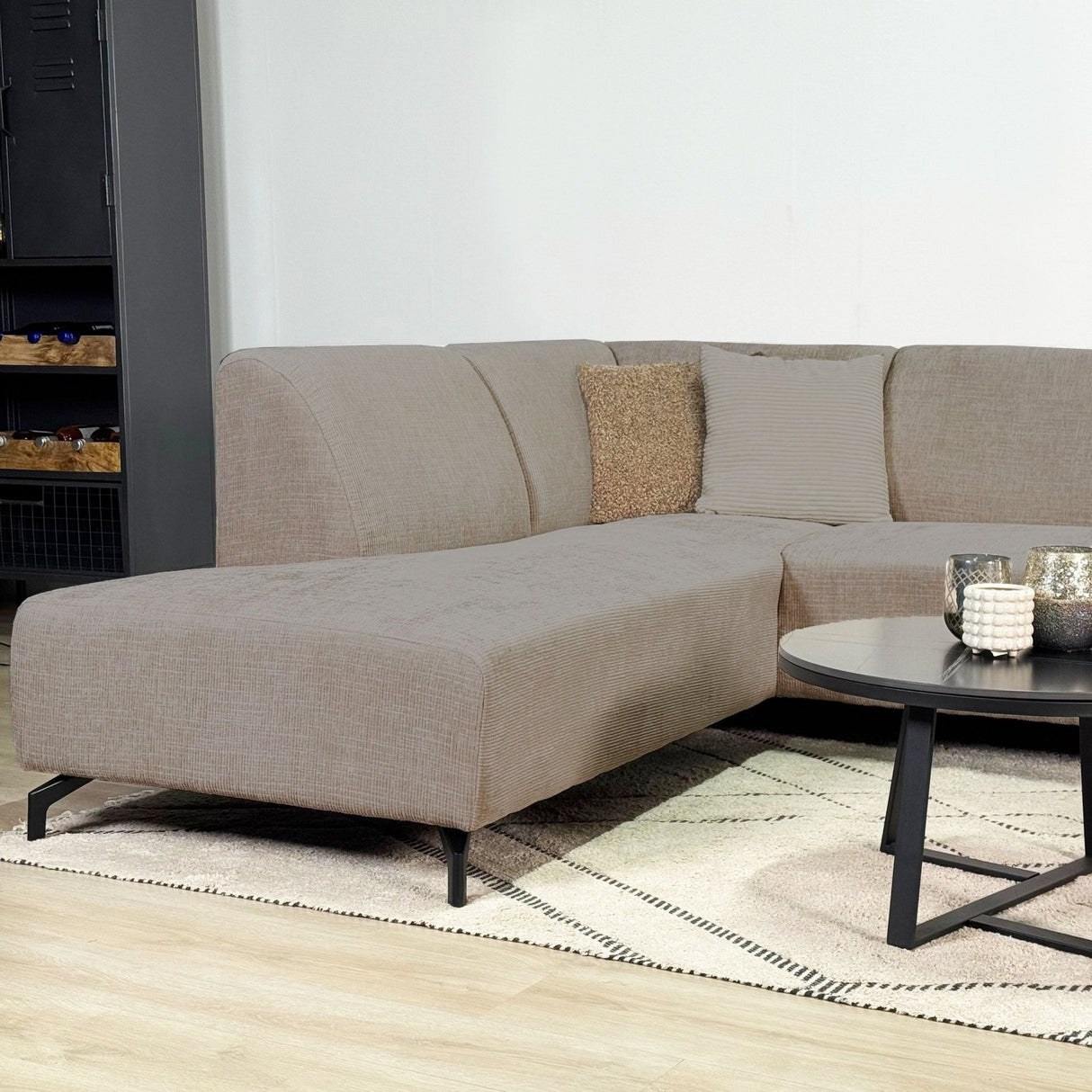 Ecksofa Manon mit Chaise Longue verließ Chenille Taupe