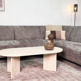 Ecksofa in taupefarbenem Chenille-Stoff mit rechter Chaiselongue Manon 