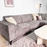 Ecksofa in taupefarbenem Chenille-Stoff mit rechter Chaiselongue Manon 
