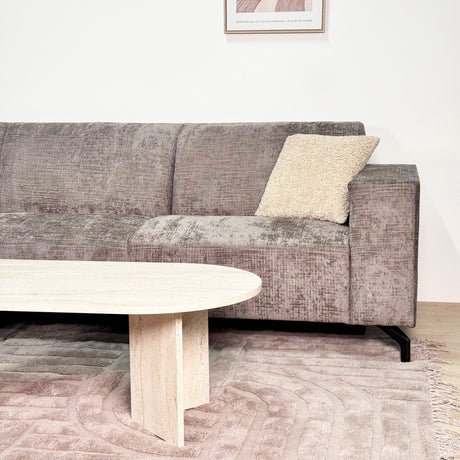 Ecksofa aus taupefarbenem Chenille-Stoff mit linker Chaiselongue Manon 