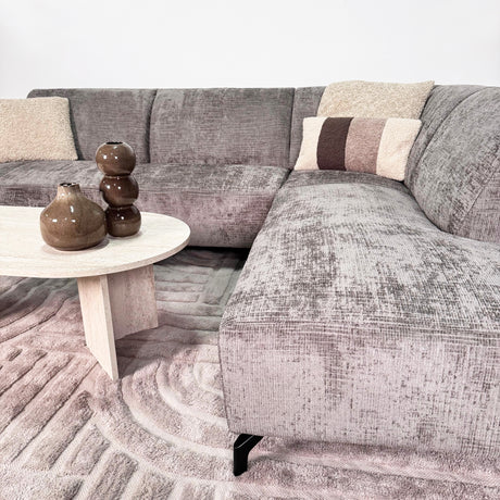 Ecksofa in taupefarbenem Chenille-Stoff mit rechter Chaiselongue Manon 