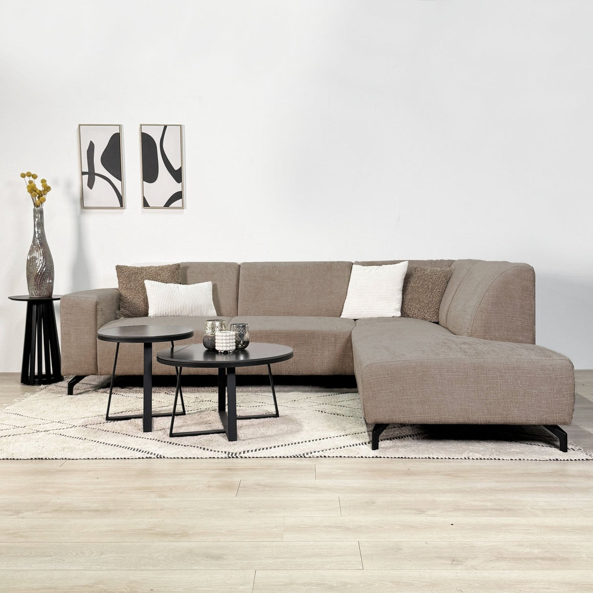 Ecksofa Manon mit Chaise Longue auf der rechten Chenille Taupe